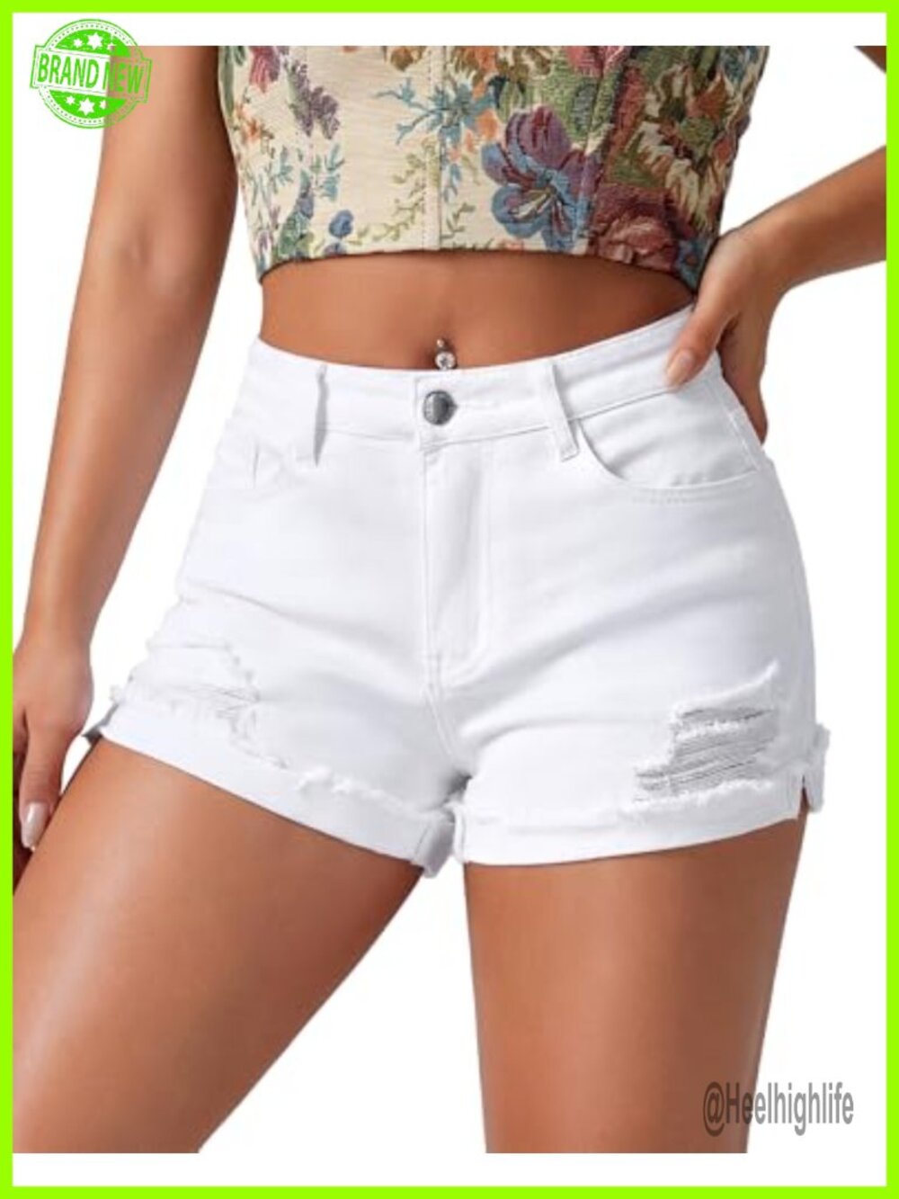 Ripped Mid Rise Stretchy Denim Jean Shorts for Women